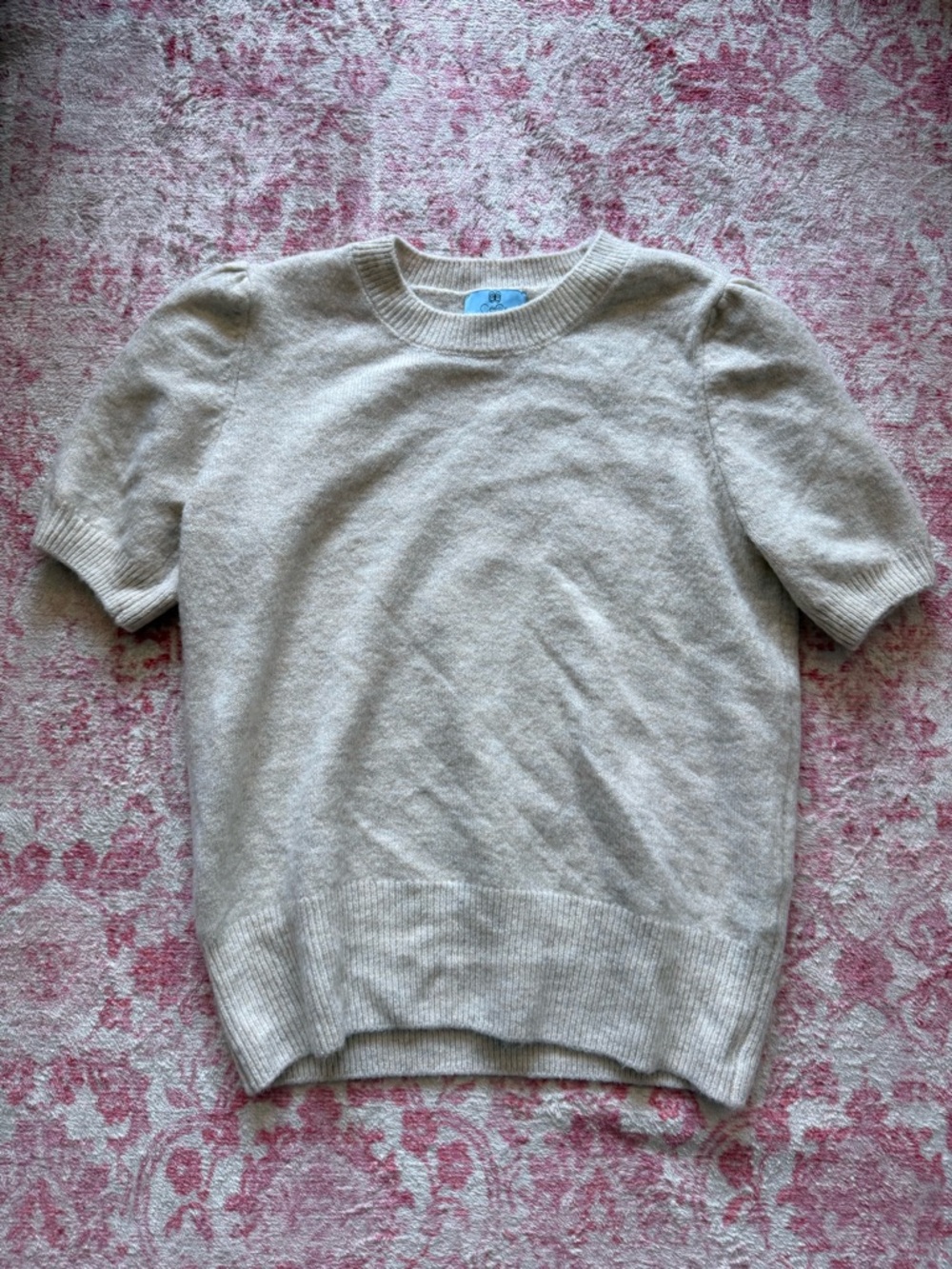 Women’s Cream Short-Sleeve Cashmere-Blend Sweater